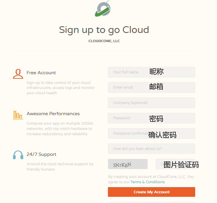 cloudcone注册账号，填写账号信息